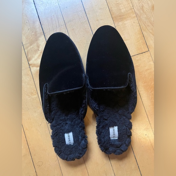 Birdies Phoebe Black Velvet Fur Lined Mules - Picture 3 of 12